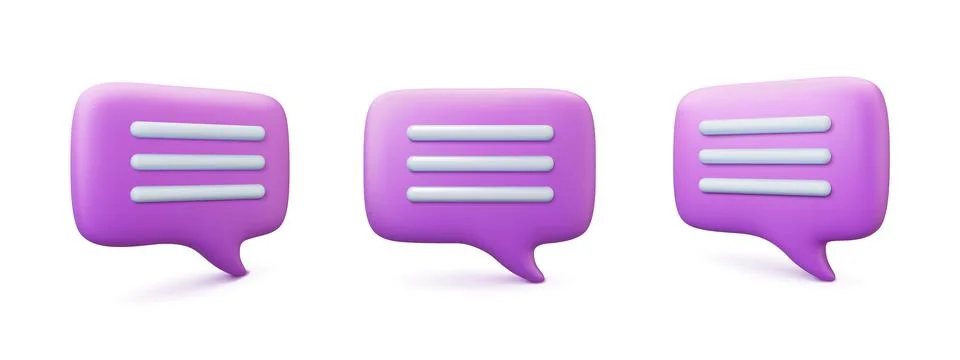 Voice balloons 3d emblems. Message network speech bubbles, different talk boxes Stock Illustration