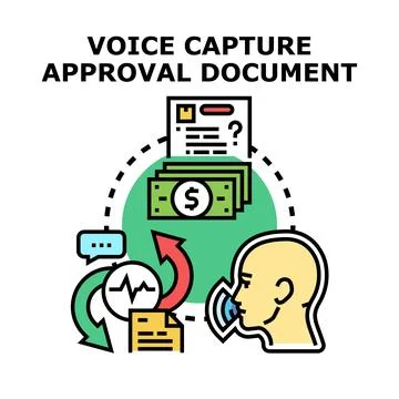 Voice capture approval document processing data transaction Stock Illustration