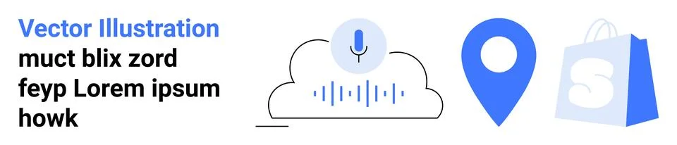 Voice Command Cloud with Location Pin and Shopping Bag Icons Stock Illustration