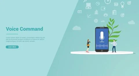Voice command concept for website template or landing homepage banner - vecto Illustrazione stock