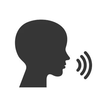 Voice Command Control Icon. Face Silhouette with Sound Waves Logo. Vector Stock Illustration