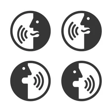 Voice Command Icons Set. Face with Sound Waves Logo. Vector Stock Illustration