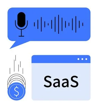 Voice Command, SaaS, and Data Insights for Cost-Effective Software Solutions Stock Illustration