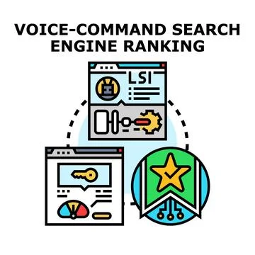 Voice command search engine ranking process optimizing online strategy Illustrazione stock
