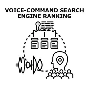Voice command search engine ranking optimization concept Stock Illustration
