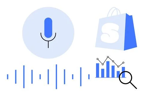 Voice Command Shopping and Data Analysis Vector Illustration Stock Illustration