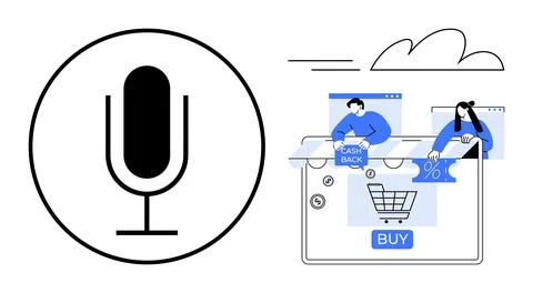 Voice Command Shopping Interface for Online Retail with Cashback and Discount Stock Illustration