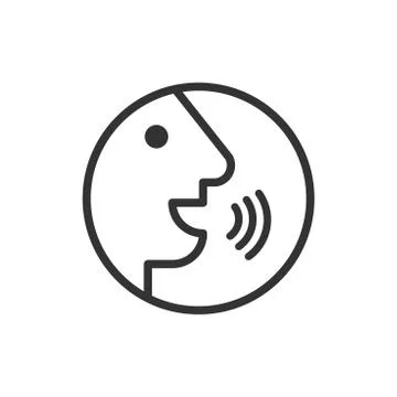 Voice command with sound waves icon in flat style. Speak control vector illus Illustrazione stock