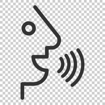 Voice command with sound waves icon in flat style. Speak control vector illus Stock Illustration