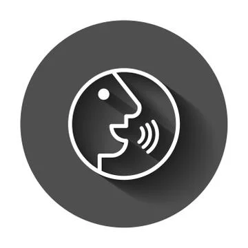 Voice command with sound waves icon in flat style. Speak control vector illus Stock Illustration