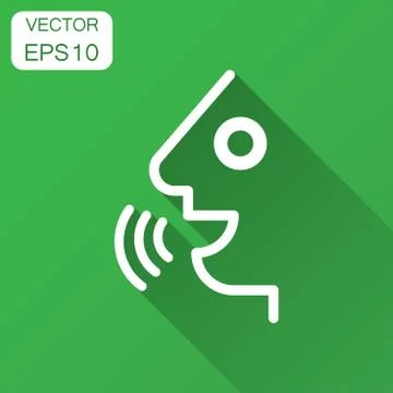 Voice command with sound waves icon in flat style. Speak control vector illus Stock Illustration