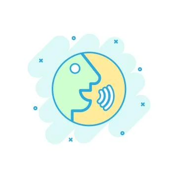 Voice command with sound waves icon in comic style. Speak control vector cart 스톡 일러스트