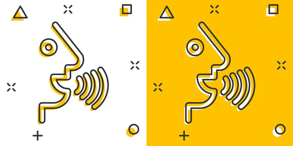 Voice command with sound waves icon in comic style. Speak control vector cart Stock Illustration
