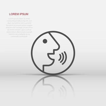 Voice command with sound waves icon in flat style. Speak control vector ill.. Stock Illustration
