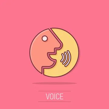 Voice command with sound waves icon in comic style. Speak control vector ca.. Stock Illustration