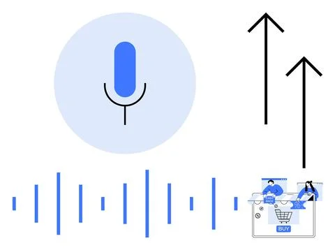 Voice Command Technology Digital Interface, Sound Wave, and E-commerce Inte.. Stock Illustration