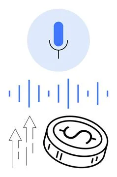 Voice Command Technology Enhancing Financial Growth with Sound Waves and Do.. Stock Illustration