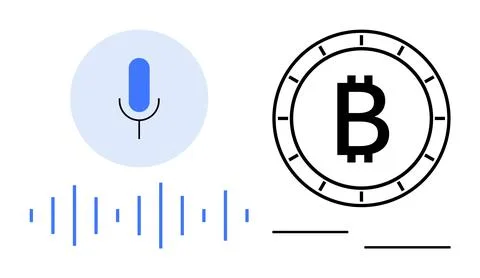 Voice Command Technology Integration with Cryptocurrency Transactions Concept Stock Illustration