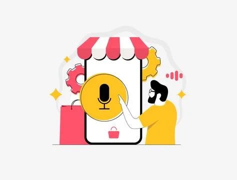 Voice commerce integration enables seamless e-commerce purchases via voice Stock Illustration