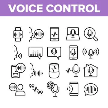 Voice Control Command Collection Icons Set Vector Stock Illustration