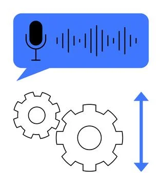 Voice control with gears representing mechanical adjustment and vertical mo.. Stock-Illustration