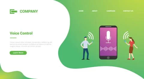 Voice control technology concept with smartphone and people for website template Stock Illustration