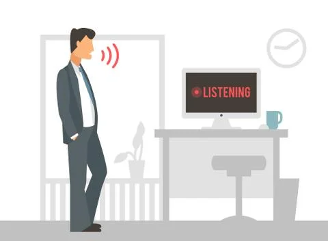 Voice control vector illustration. Smart computer 스톡 일러스트