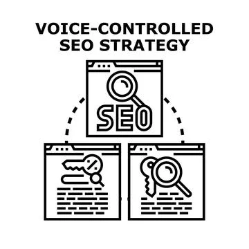 Voice controlled seo strategy concept searching keyphrases Stock Illustration