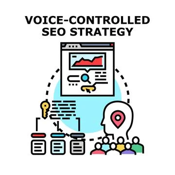 Voice controlled seo strategy developing digital marketing analytics Stock Illustration