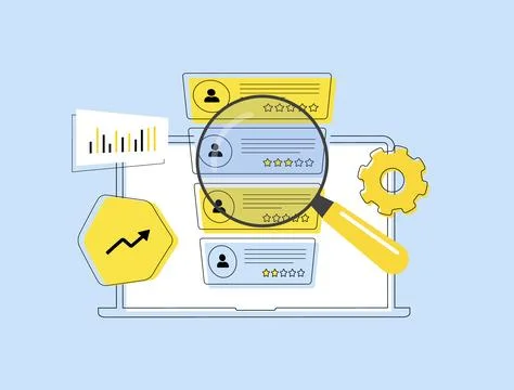 Voice of customer programs. Voc speech bubbles, customer interviews and feedback Stock Illustration