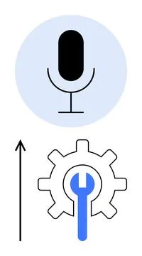 Voice Enhancement and Technical Optimization through Audio and Gear Mechanism Stock Illustration