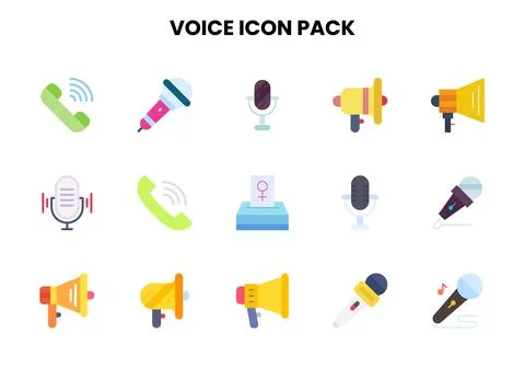 Voice Flat Collection Icons Pack Stock Illustration