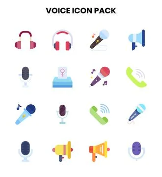 Voice Flat Collection Icons Pack Stock Illustration
