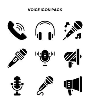 Voice Glyph Bundle Icons Pack Stock Illustration