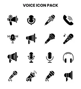 Voice Glyph Vector Icons Pack Stock Illustration