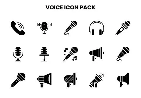 Voice Glyph Vector Icons Pack Stock Illustration
