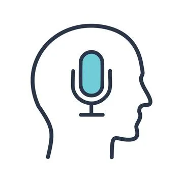 Voice inside head. Head silhouette with a microphone, symbolizing inner voi.. Stock Illustration