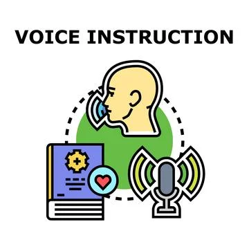 Voice instruction with human head and microphone Stock Illustration