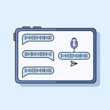 Voice message bubble icon concept with sound waves and microphone. Illustrazione stock