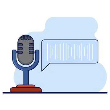 Voice message bubble icon concept with sound waves and microphone. Illustrazione stock