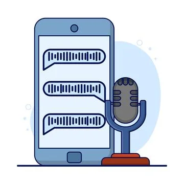 Voice message bubble icon concept with sound waves and microphone. Illustrazione stock