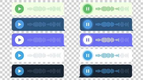 Voice message bubbles with play/pause icons on transparent background. Stock Illustration