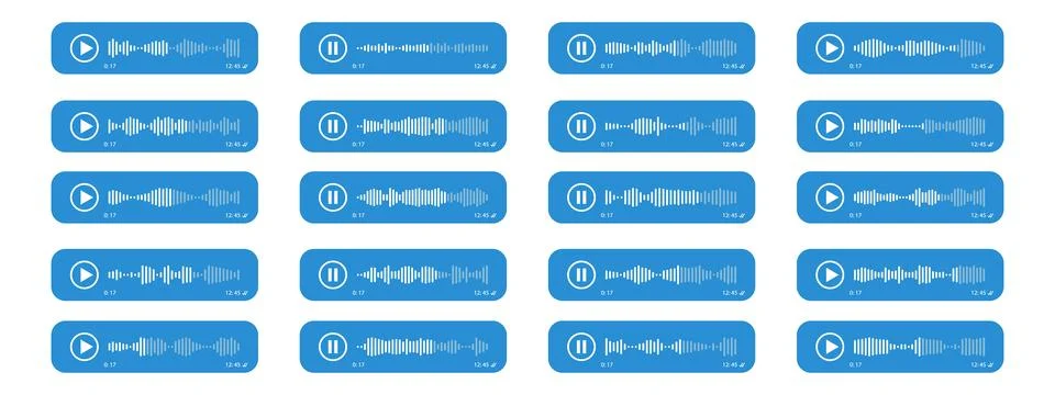 Voice message bubbles with sound waveforms for music player, podcasts, mobi.. Stock Illustration