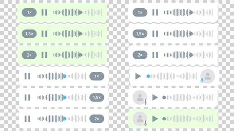 Voice message chat bubbles with audio waveforms and player controls. Stock Illustration