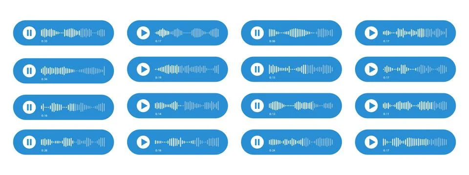 Voice message interface elements with play and pause buttons. Waveform patt.. Stock Illustration