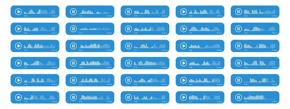Voice message interface elements with play and pause buttons. Vector elemen.. Stock Illustration