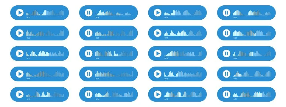 Voice message interface with play, pause buttons and sound waves. Waveform .. Illustrazione stock