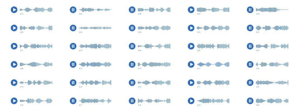 Voice message interface with play, pause buttons and sound waves. Waveform .. Stock Illustration