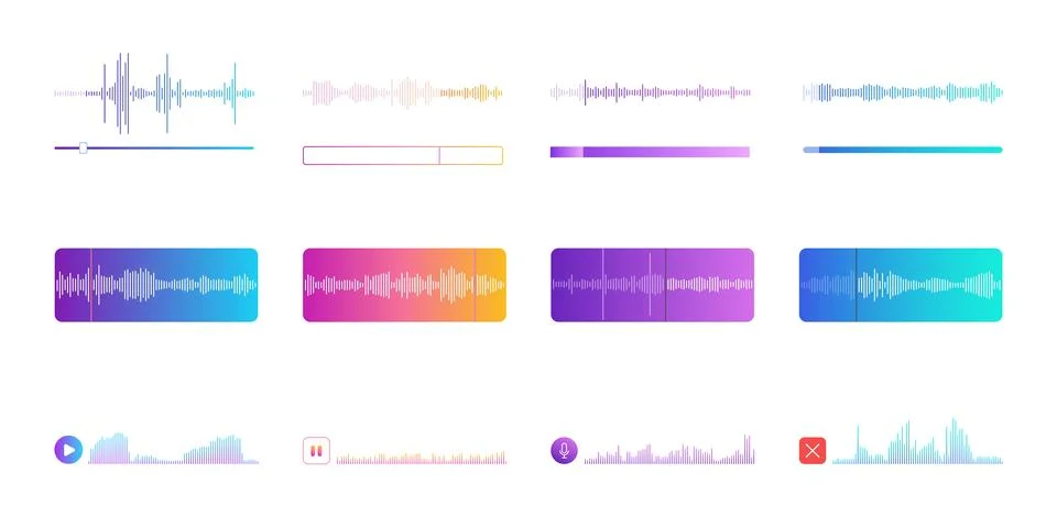 Voice message, mobile screen interface elements of sound player and recorder app Stock Illustration