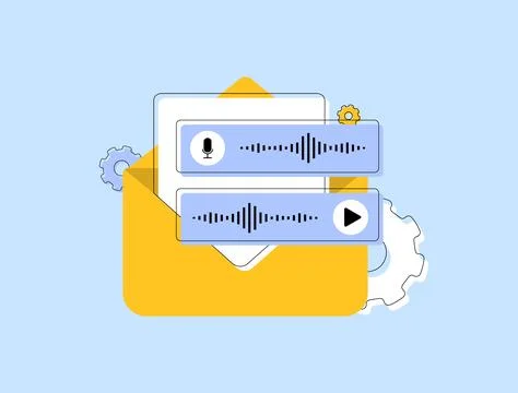 Voice message notification e-mail concept with yellow envelope, audio waveforms Stock Illustration